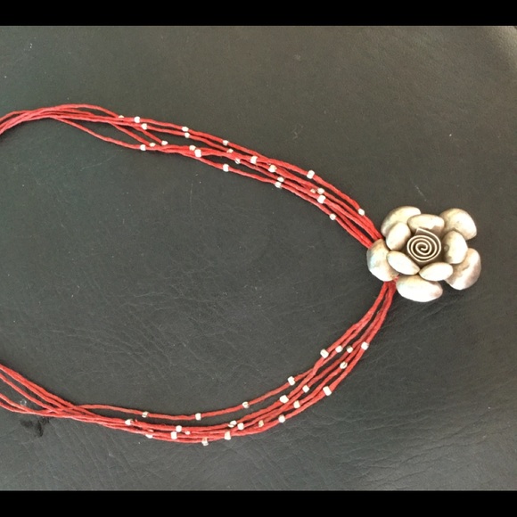 ๐ชธ STERLING SILVER CORAL ๐ชธ Sculptured Flower Boho CHOKER TAOS SOUTHWEST - Picture 3 of 16